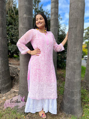 Pink Jall Hand Embroidered Georgette Long Tunic