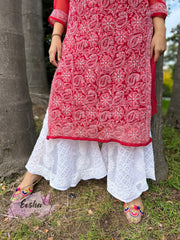 Red Jall Hand Embroidered Georgette Long Tunic