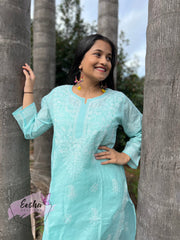 Padma Tunic - Aqua Blue - Hand Embroidered Kurta