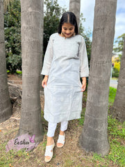 Padma Tunic - Grey - Hand Embroidered Kurta