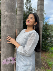 Padma - Grey - Hand Embroidered Kurta
