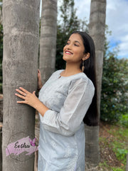 Padma Tunic - Grey - Hand Embroidered Kurta