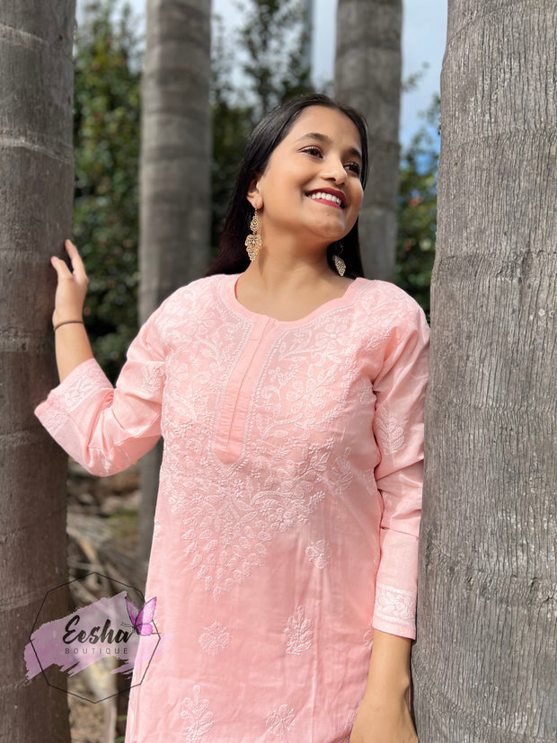 Padma Tunic - Peach - Hand Embroidered Kurta