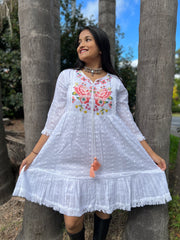 Snow White Embroidered Malmal Cotton Dress