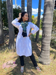 Kira Tunic - White - Hand Embroidered Chikankari Kurta