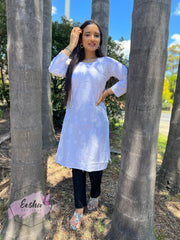 Kira Tunic - White - Hand Embroidered Chikankari Kurta