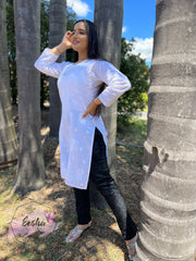 Kira Tunic - White - Hand Embroidered Chikankari Kurta