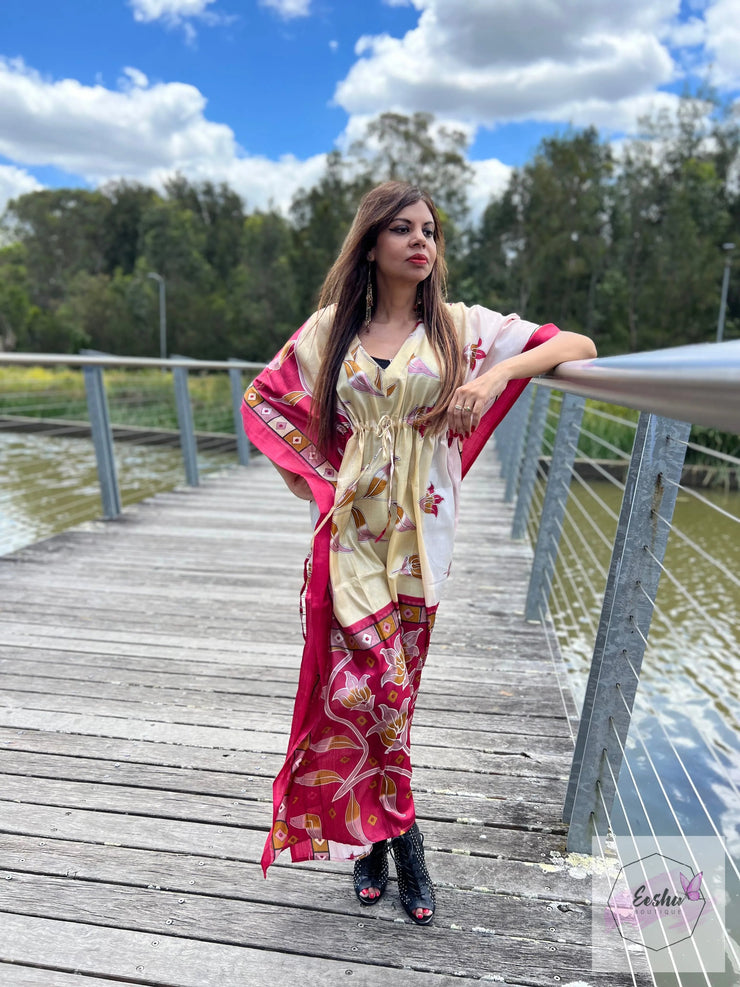 Vintage Silk Kaftan Long -Abstract Floral
