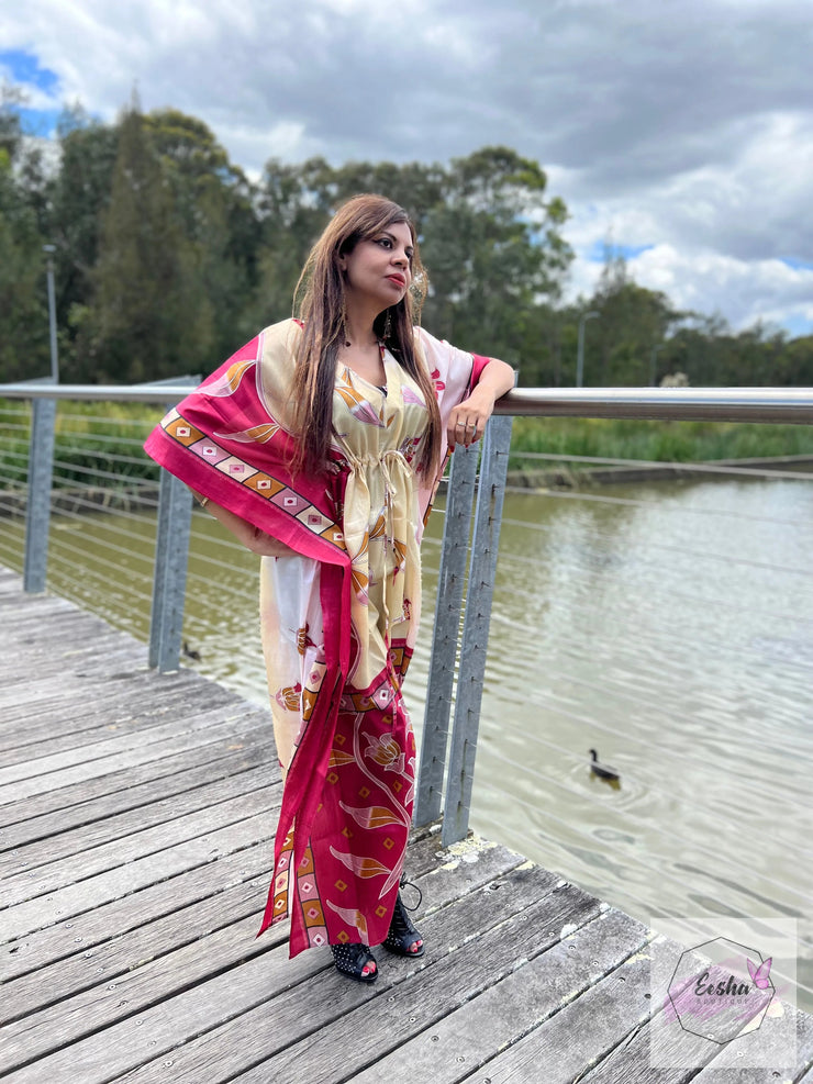 Vintage Silk Kaftan Long -Abstract Floral