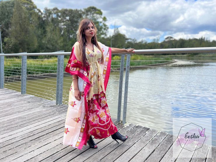 Vintage Silk Kaftan Long -Abstract Floral