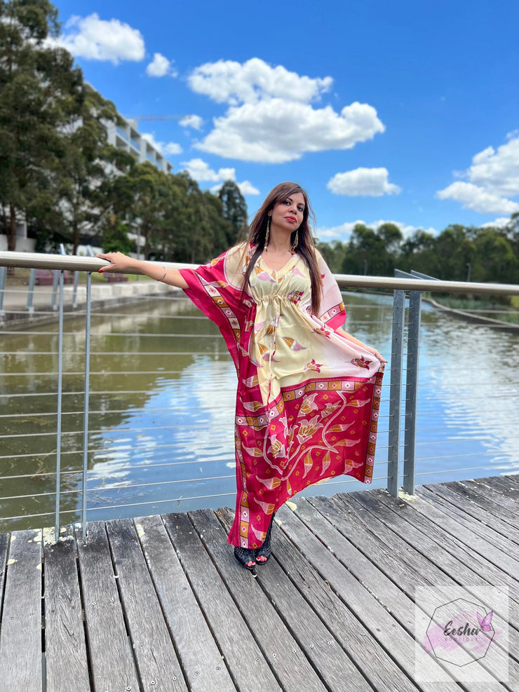 Vintage Silk Kaftan Long -Abstract Floral
