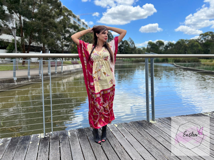 Vintage Silk Kaftan Long -Abstract Floral