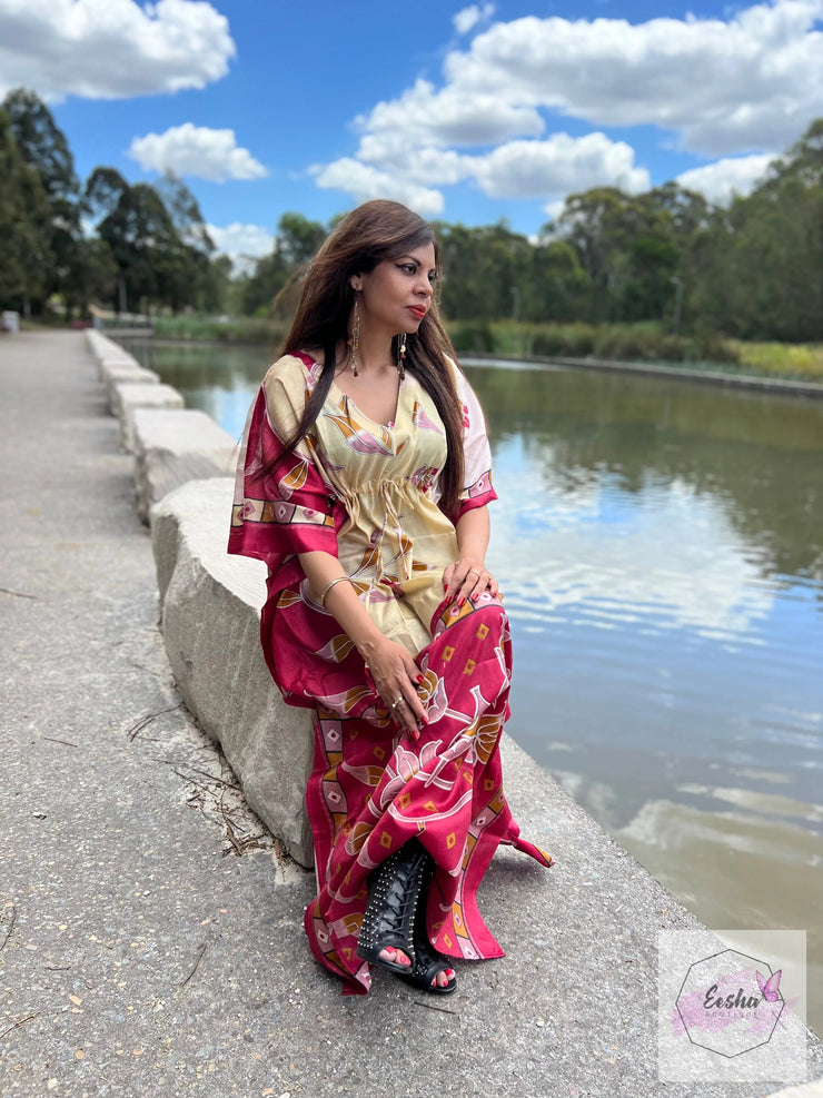 Vintage Silk Kaftan Long -Abstract Floral