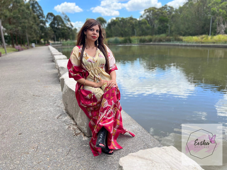 Vintage Silk Kaftan Long -Abstract Floral