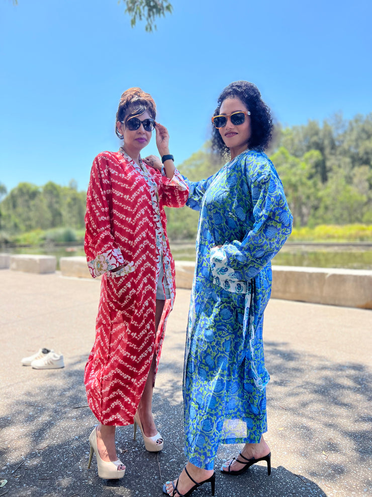 Blue Lotus Long Kimono Robe - EeshaBoutique