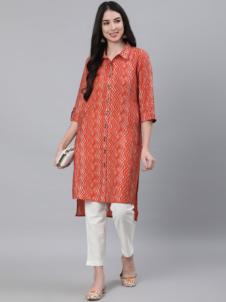 Orange Chanderi Silk Printed Kurta