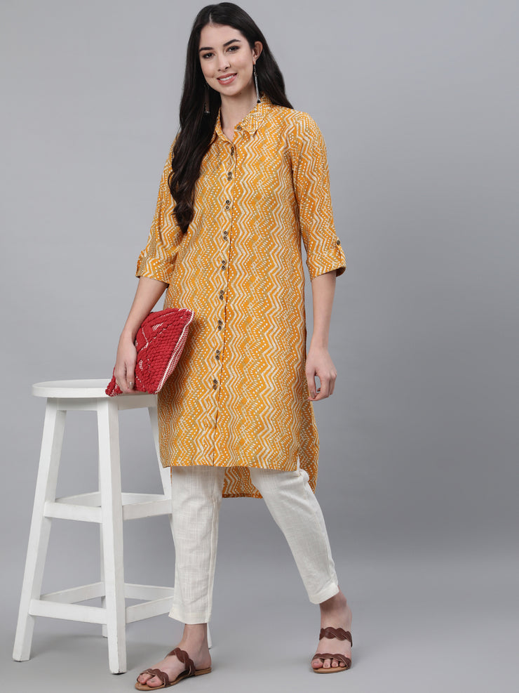 Musterd Chanderi Silk Printed Kurta
