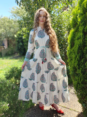 Chinar - Paisley Tiered Long Hand Block Print Dress