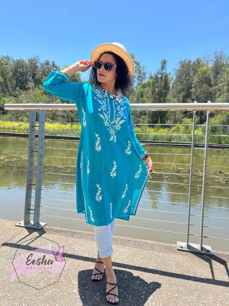 Latika Long Tunic - Hand Embroidered Chikankari Kurta