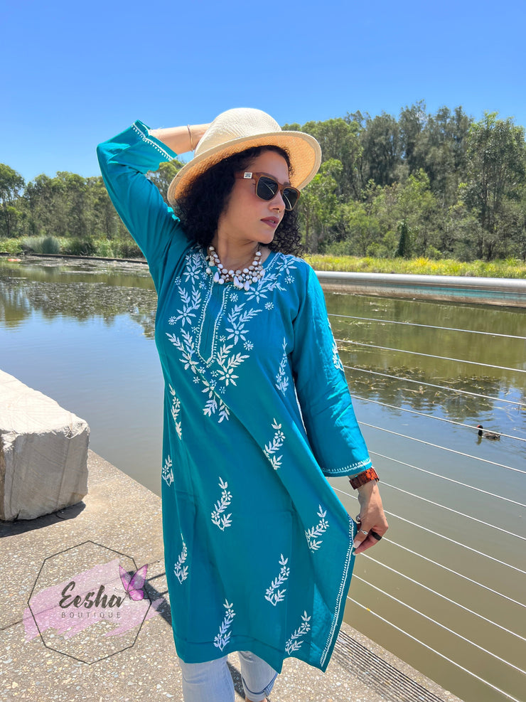 Latika Long Tunic - Hand Embroidered Chikankari Kurta