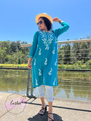 Latika Long Tunic - Hand Embroidered Chikankari Kurta