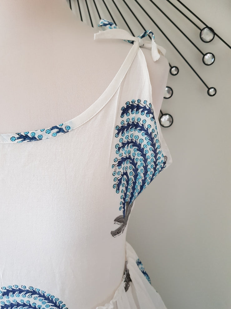 Natasha - Hand Block Print India Cotton Maxi Dress - Blue