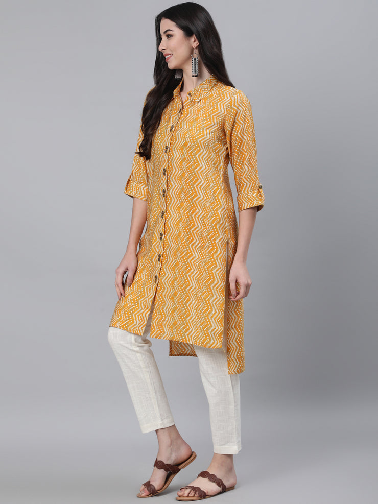 Musterd Chanderi Silk Printed Kurta