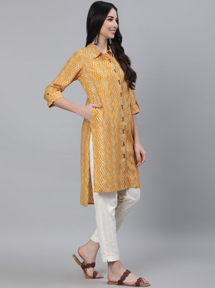 Musterd Chanderi Silk Printed Kurta