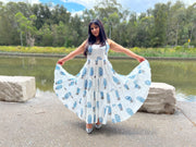 Natasha - Hand Block Print India Cotton Maxi Dress - Blue