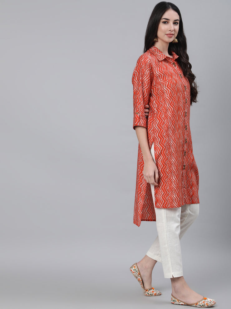 Orange Chanderi Silk Printed Kurta