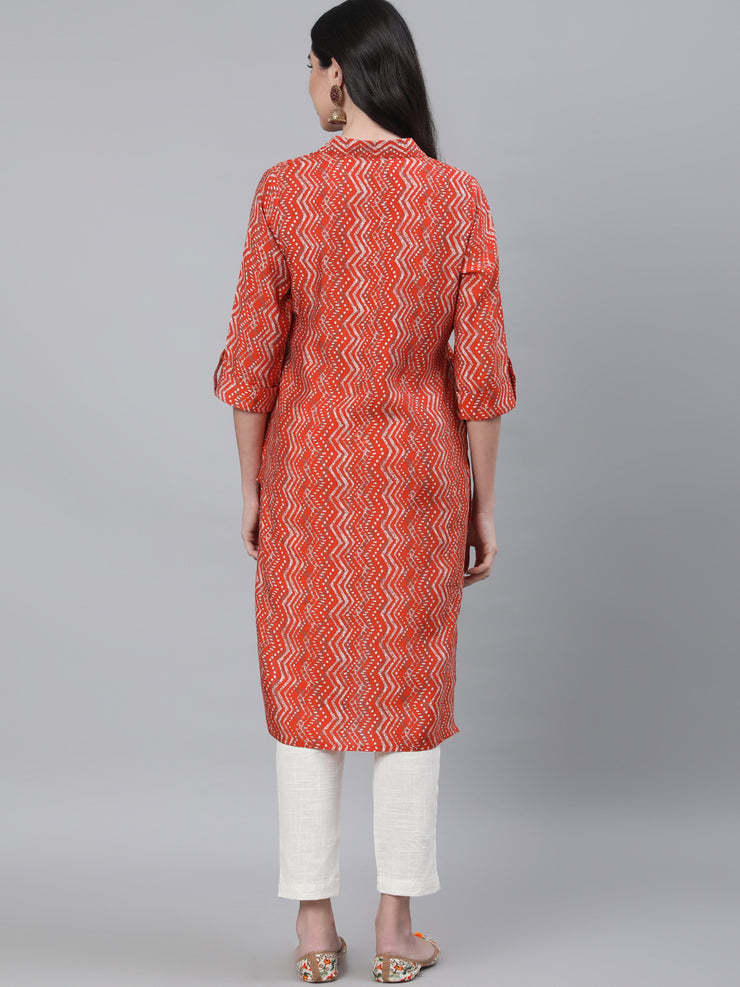 Orange Chanderi Silk Printed Kurta
