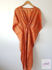 Orange Vintage Silk Long Kaftan - Eesha Boutique