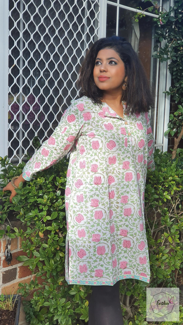 Pink Lotus Hand Block Print Tunic