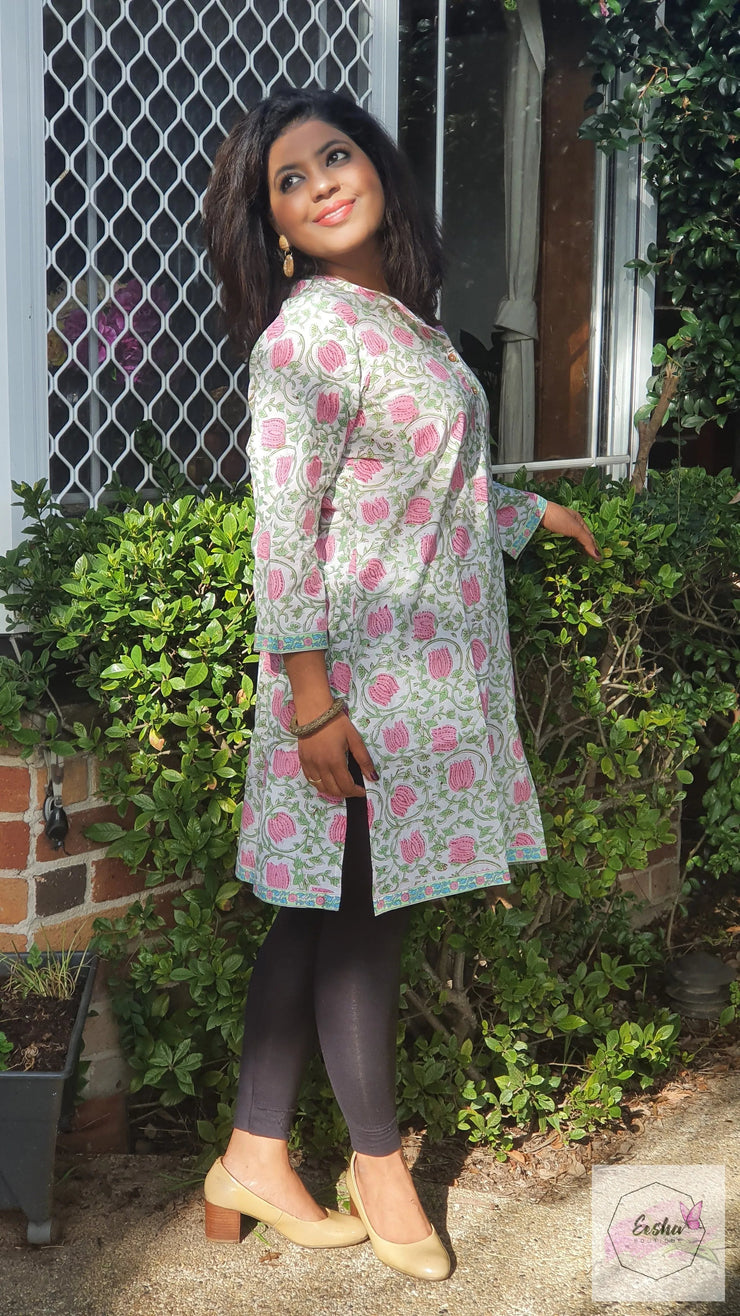 Pink Lotus Hand Block Print Tunic