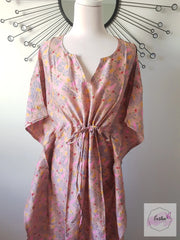 Pink Vintage Silk Long Kaftan - Eesha Boutique