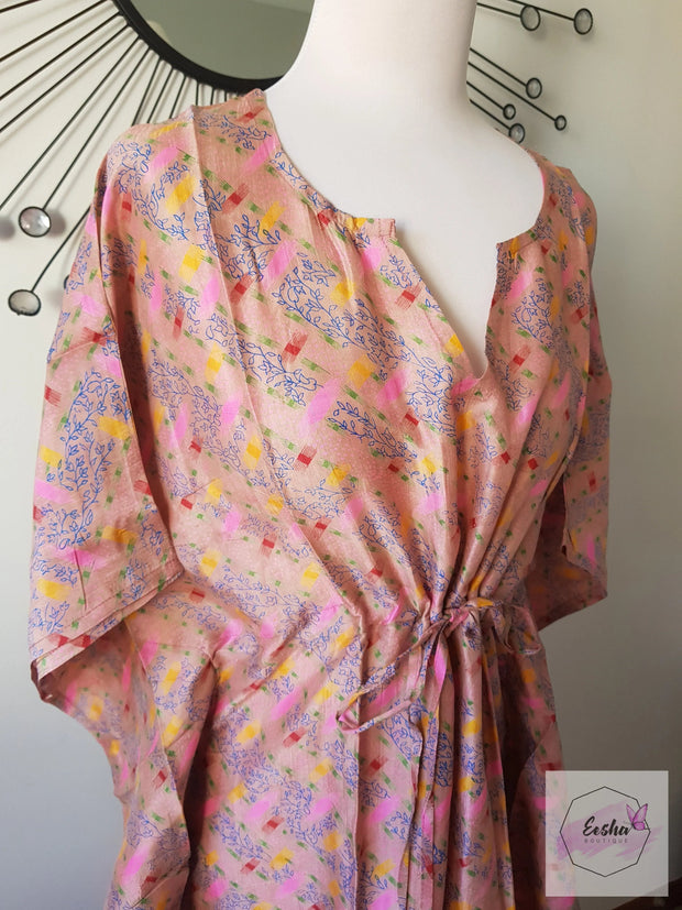 Pink Vintage Silk Long Kaftan