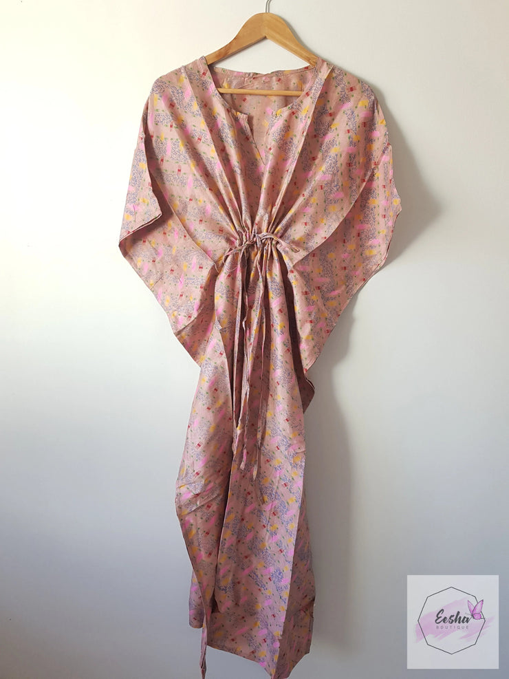 Pink Vintage Silk Long Kaftan - Eesha Boutique
