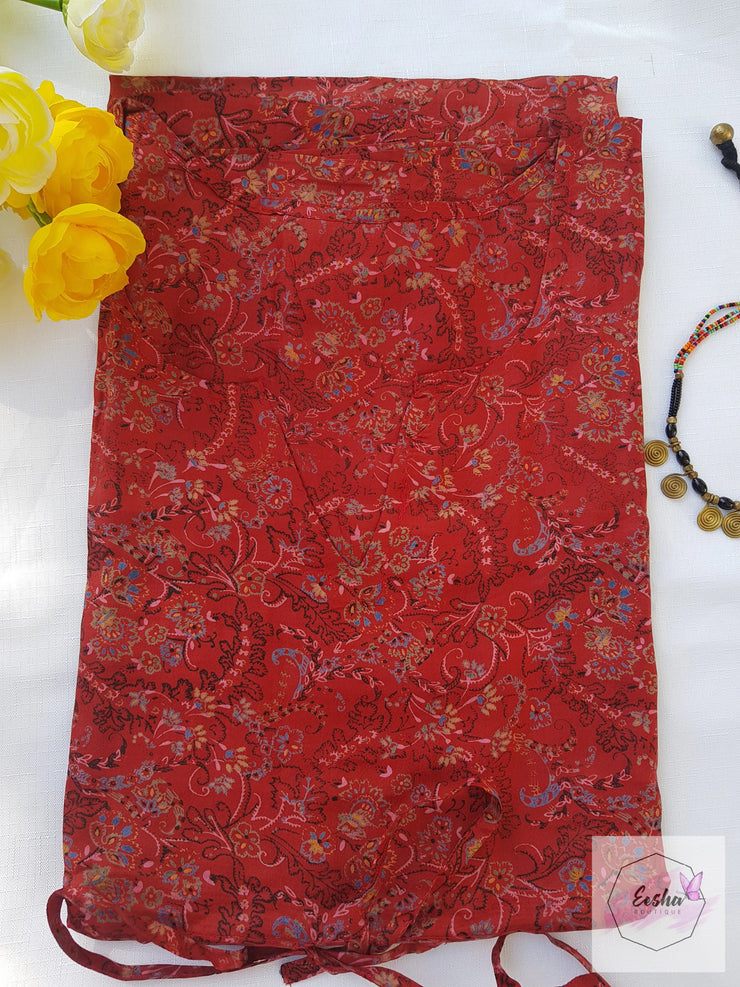 Red Floral Vine Vintage Silk Long Kaftan
