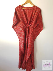 Red Vintage Silk Long Kaftan - Eesha Boutique