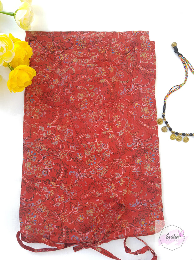 Red Floral Vine Vintage Silk Long Kaftan
