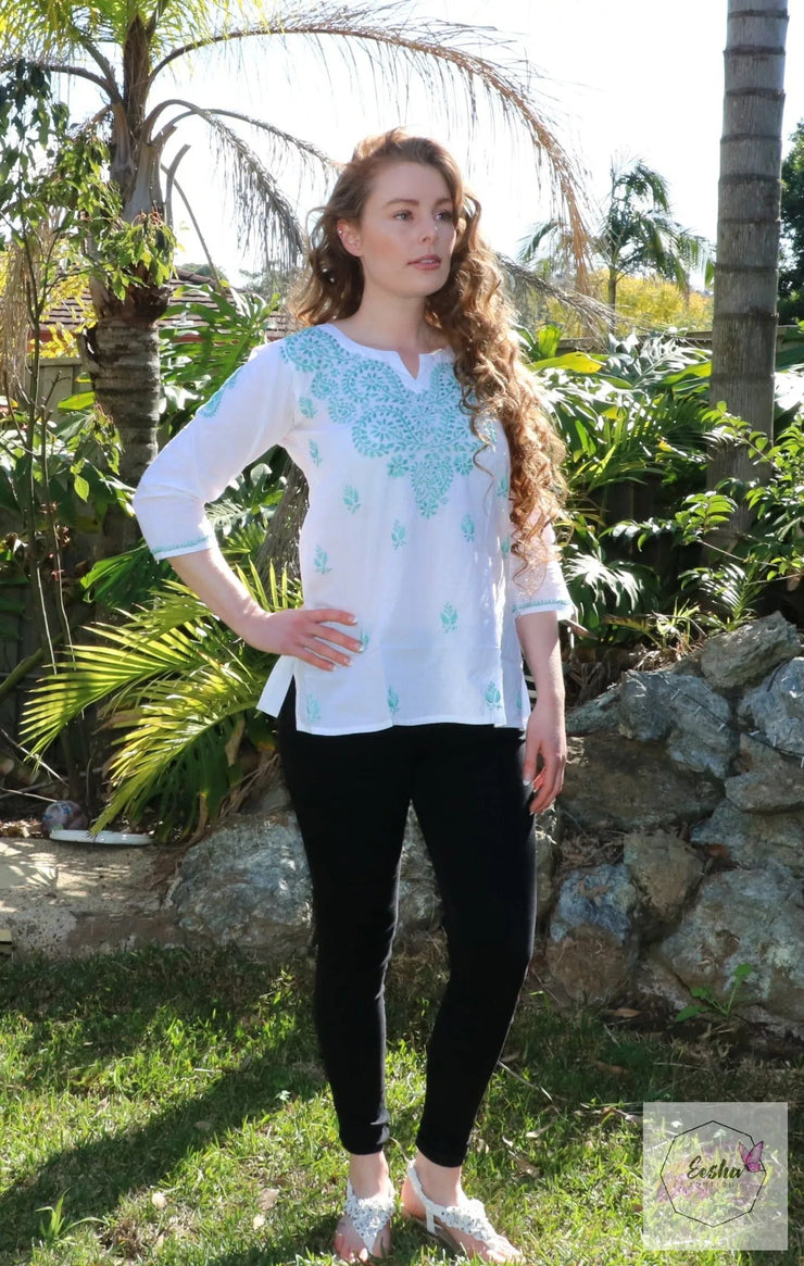 Colourful Daisy - White Short Top - EeshaBoutique Australia