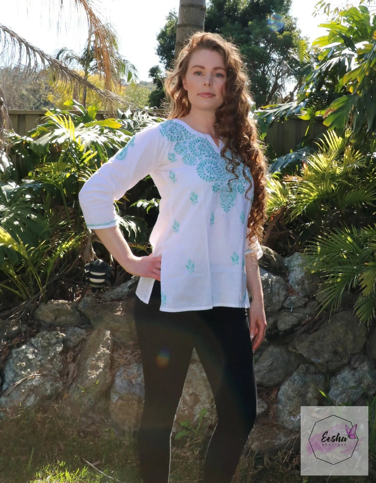 Colourful Daisy - White Short Top - EeshaBoutique Australia