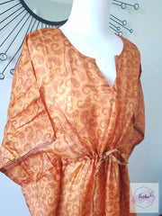 Copper Paisley Vintage Silk Long Kaftan