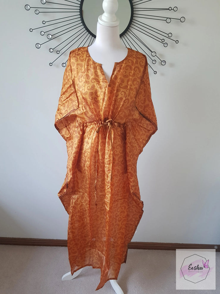 Copper Paisley Vintage Silk Long Kaftan