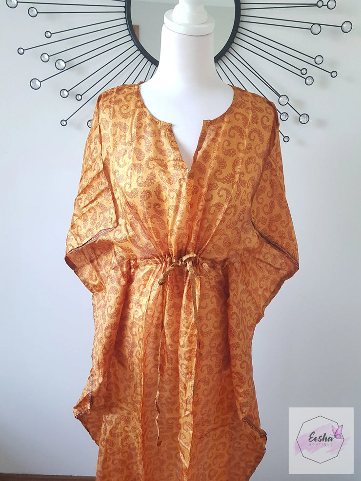 Copper Paisley Vintage Silk Long Kaftan