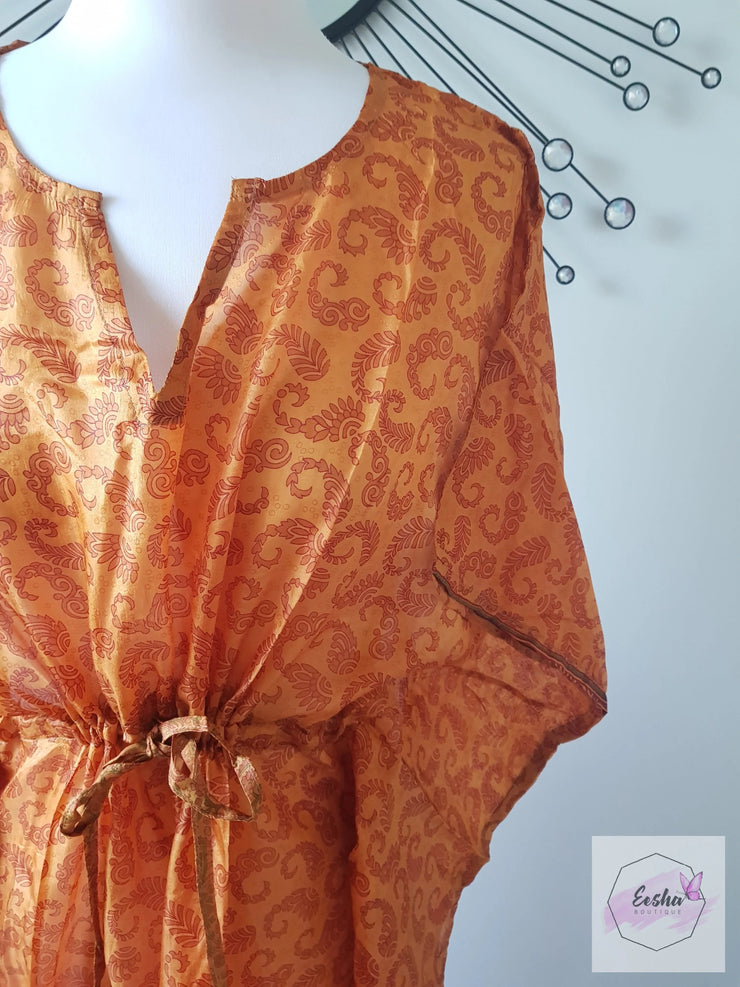 Copper Paisley Vintage Silk Long Kaftan