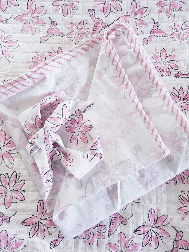 Baby Cotton Quilted Blanket Dohar And Headband Set - Hummingbird