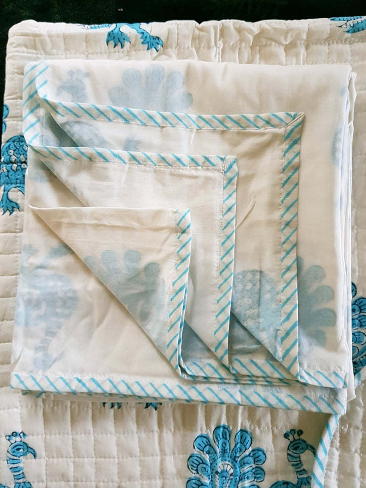 Baby Cotton Quilted Blanket Dohar And Headband Set - Peacock