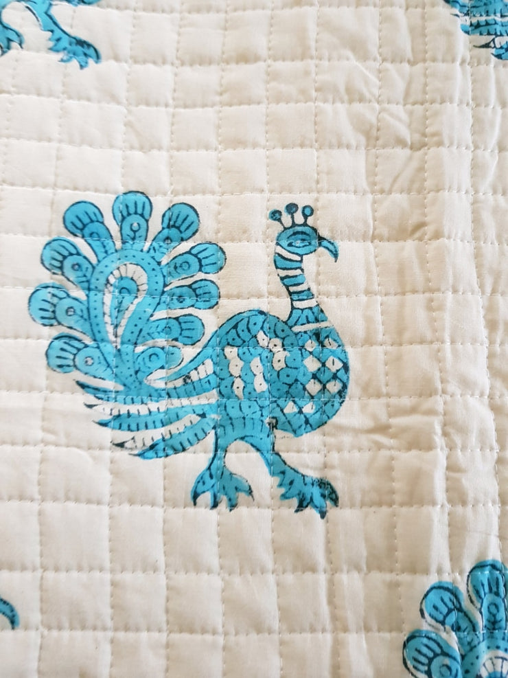 Baby Cotton Quilted Blanket Dohar And Headband Set - Peacock
