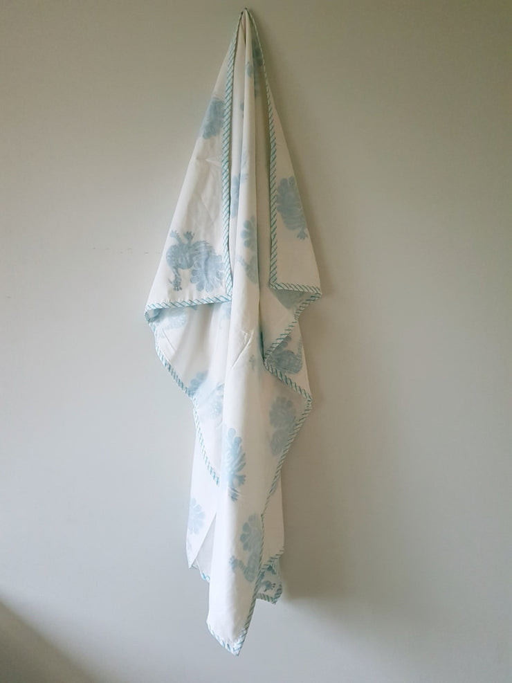 Baby Cotton Quilted Blanket Dohar And Headband Set - Peacock